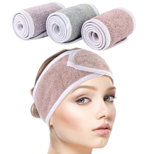 SINLAND Spa Headband for Women 3 Counts Ultra Soft Adjustable Makeup Hair Band with Magic Tape Terry Cloth Stretch Head Wrap for Face Washing Bath Shower Facial Mask Yoga
