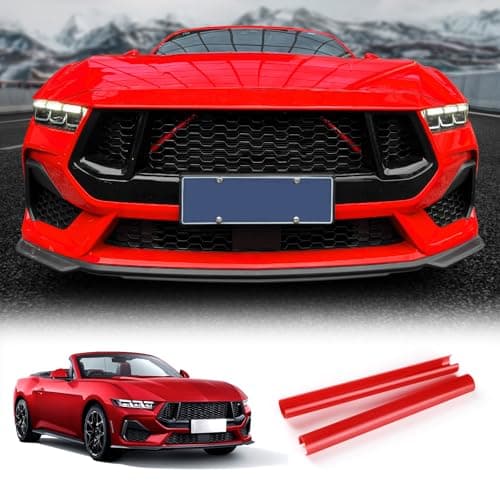 KUNGKIC For 2024 2025 Mustang Grill Inserts Trims ABS V Brace Stripes Wrap Covers Exterior Car Accessories (Red)