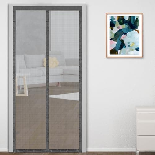 Classic Mosquito Net for Door Fiberglass Auto Closing Magnetic Curtain Insect Screen for All Door Types Comes with Self Adhesive Hook Tape (Size: 210X115cm, Color: Grey)