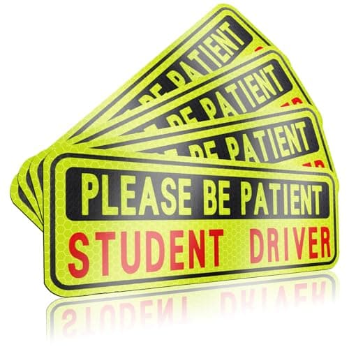4 PCS Student Driver Magnet for Car, Please Be Patient Funny Magnetic Student Driver, New Driver Safety Warning Bumper Sticker Signs, Reusable Movable Rookie Driver Reflective Magnets Stickers