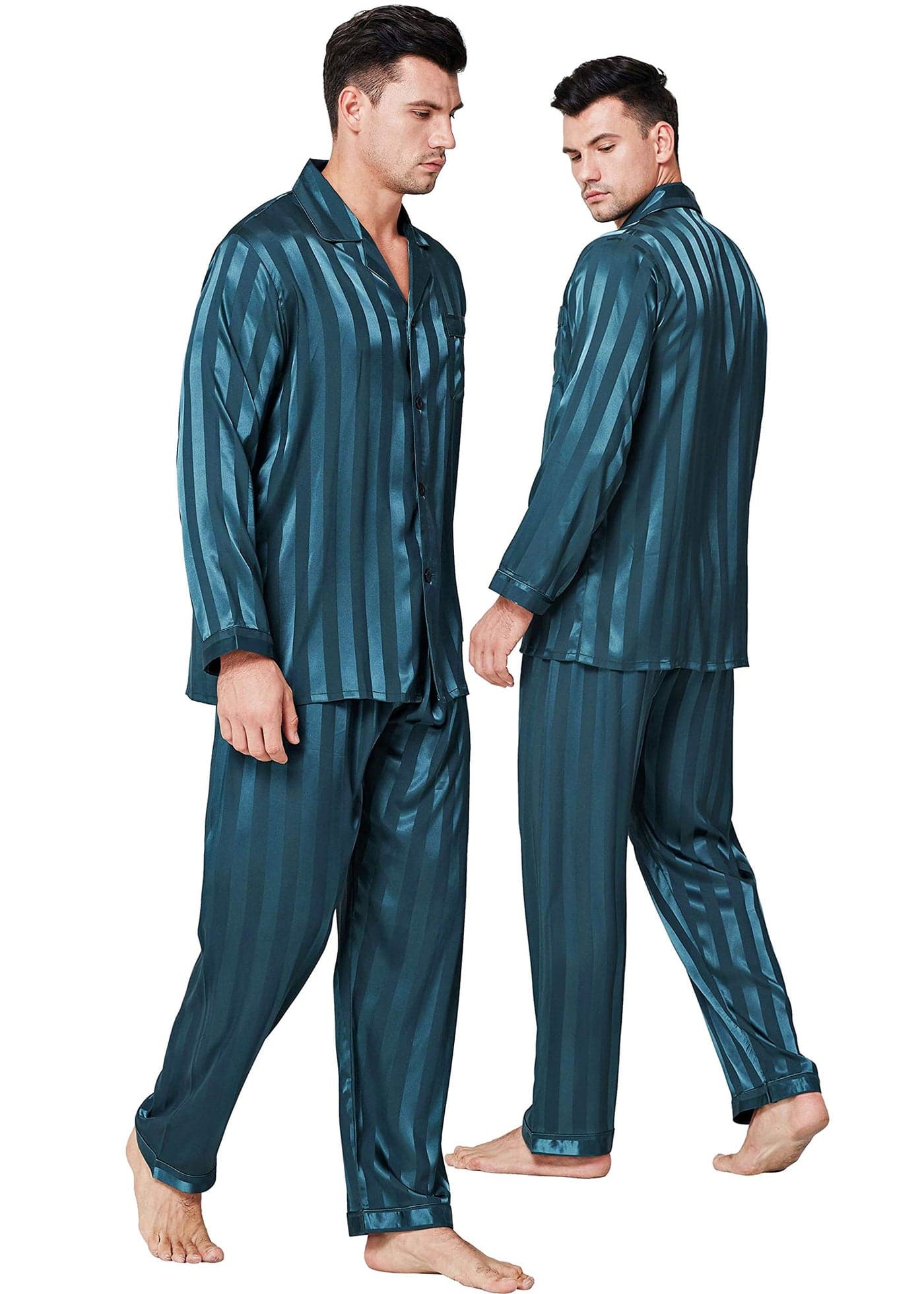Lonxu Mens Satin Pajamas Set Green XL