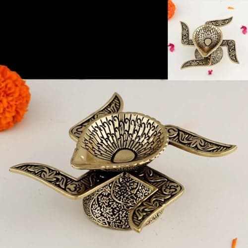 INDICAST Religious Brass Diya for Puja | 1.5" Swastik Design Arti Deepak Deepam Oil Lamp for Worship and Festivities | Perfect for Pooja Rituals (Weight - 80gm)