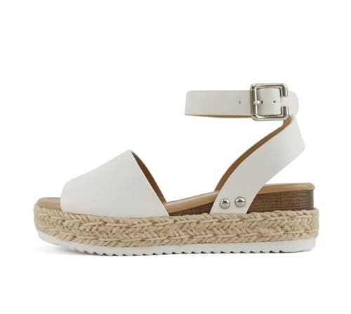 Soda Little Kids/Children/Girls Topic-IIS Espadrille Flatform Wedge Open Toe Sandals (Off-White, LITTLE KID 12)