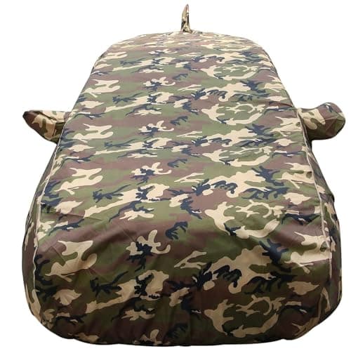 Swift Waterproof Car Cover with Mirror & Antenna Pockets, Jungle Print Army Design, 4x4 American Matty,Triple Stitched, Compatible with Maruti Swift Car Cover (2005 to 2017), Car Accessories.
