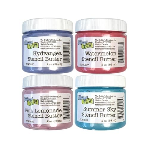 The Crafters Workshop Stencil Butter Blooms Acrylic Paint Set Boutique Metallic Texture Paste for Art Canvas Journals Cards 4 x 2oz Jars