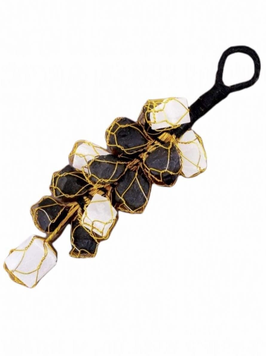 DT DECTONE Black Tourmaline Stone and Selenite Crystals Door Hanging Nazar Battu for Home Entrance,Evil Eye Protection.