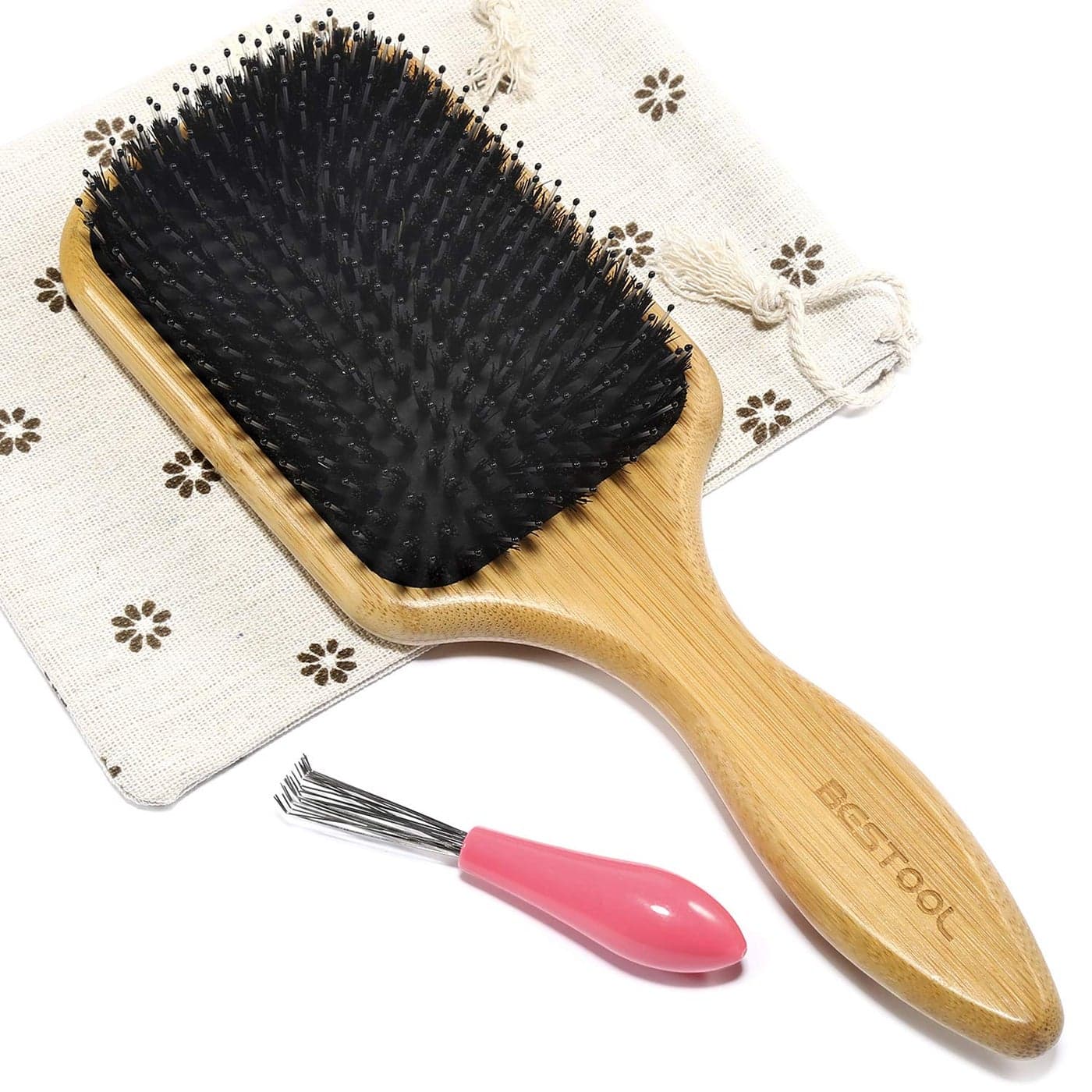 BESTOOL Hair Brush Boar Nylon Bristle Brush for All Women Men Kids WetDry Hair Massaging Detangling Enhance Shine Health Square Black