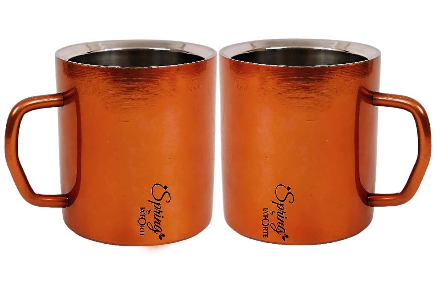 LA'VITE Spring Stainless Steel Double Walled Mugs: 100% BPA Free,5.07 oz (150 ml) Metal Coffee & Tea Cup Mug -Set of 2 Mugs Parent Listing (Gold)