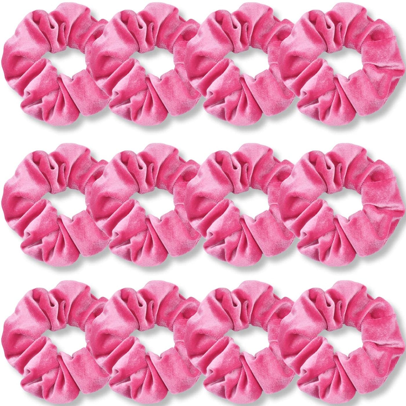 IVARYSS Bubble Pink Scrunchies, Premium Velvet Soft Hair Scrunchy Bulk, Solid Colors Thick Elastic Bands, Hair Accessories for Women and Girls, 12 Pack