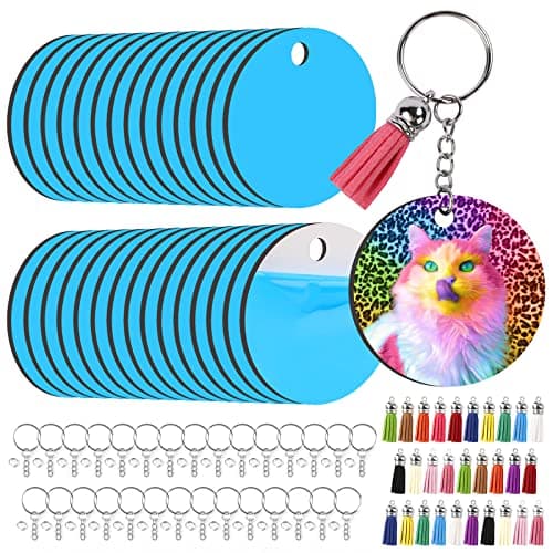 HTVRONT Sublimation Keychain Blanks - 120Pcs Round MDF Keychains with Tassels - Heat Transfer Keychains - Adult Unisex Gift