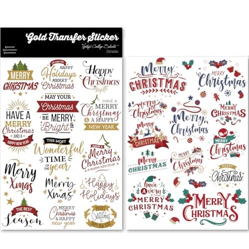 Vintage Rub On Transfers for Crafts DIY Glass Stickers 2 Sheets Furniture Decals Alphabet Number Watercolor Floral Sentence Elements Holiday Sentence 1