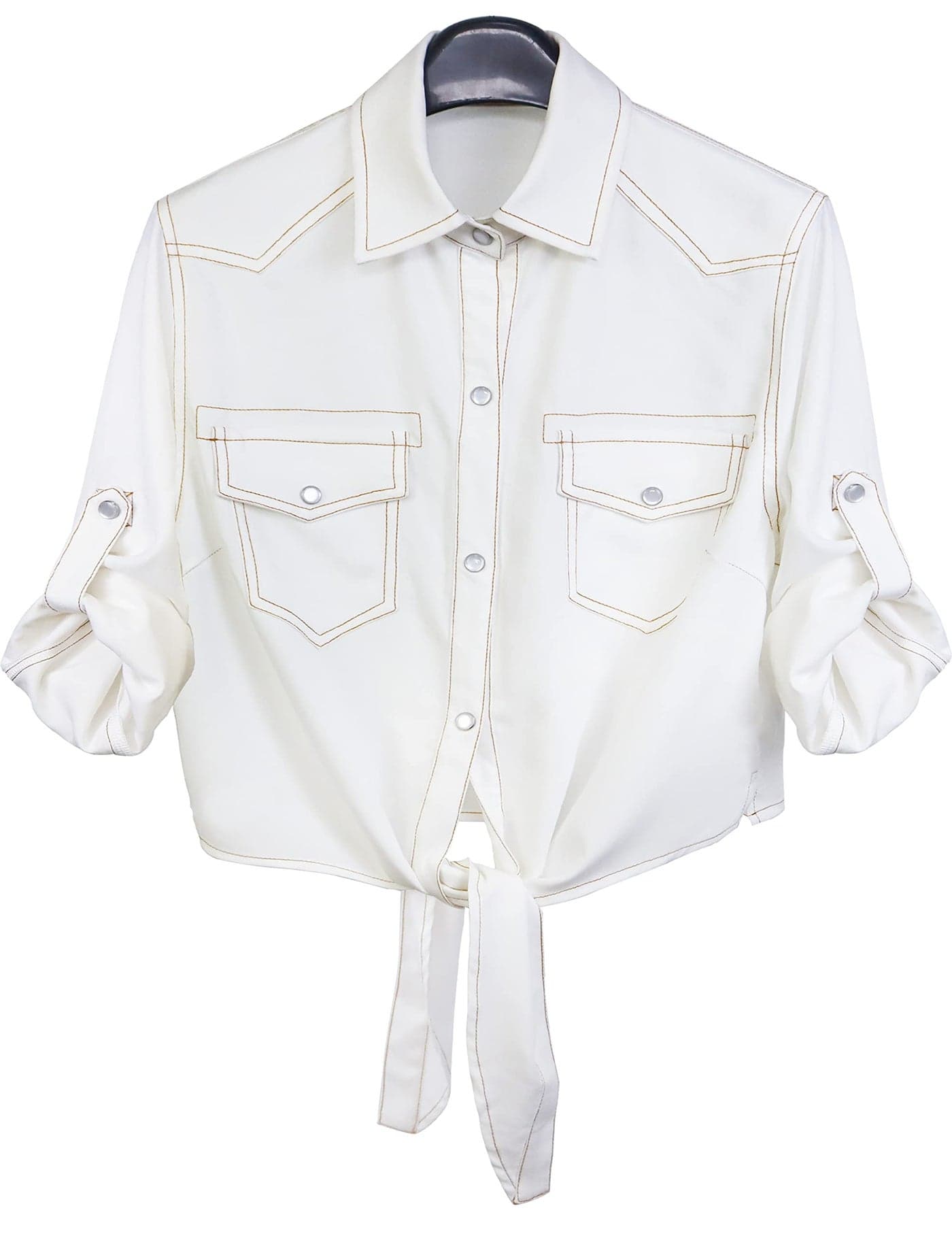 Omoone Women's 3/4 Sleeve Denim Crop Top Tie Knot Shirt Cardigan(0774-White-S)