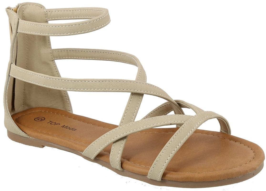 TOP Moda Travon-1 Women's Flat Sandals (6, Beige)