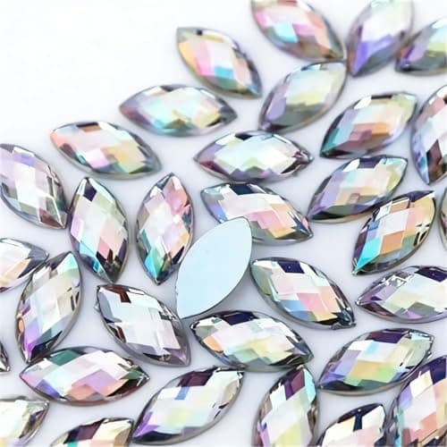 100 Pcs 15x7mm AB Colorful Jewels Gems Rhinestones for Crafts Horse Eye Flatback Acrylic Gemstone for Halloween Party Decorations Clothing Wedding Dress DIY Crafting Accessories01 Clear AB