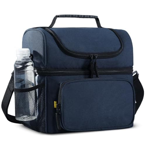 MIER Mens Insulated Lunch Box Dual Compartment Large Lunch Bag Coolers with Shoulder Strap for Men Women Adult to Office Work Picnic Travel Outdoors Dark Blue