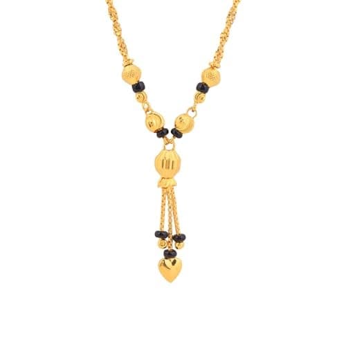 MAIRA Sterling Silver Gold-Plated Mangalsutra Necklace with Black Beads, Heart Pendant, Traditional Design