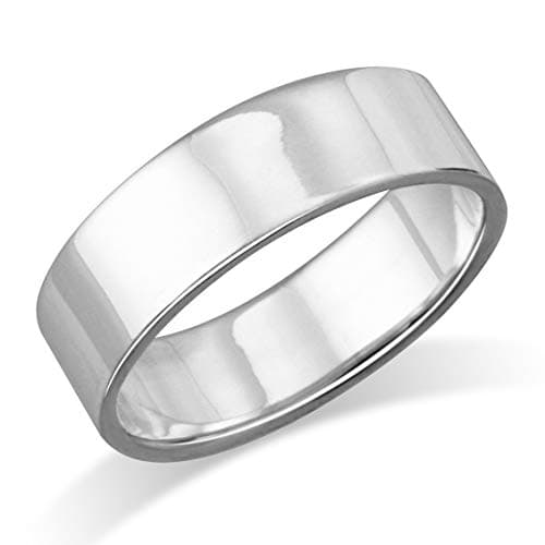 6MM Sterling Silver Plain Flat Wedding Band Ring - Size 6