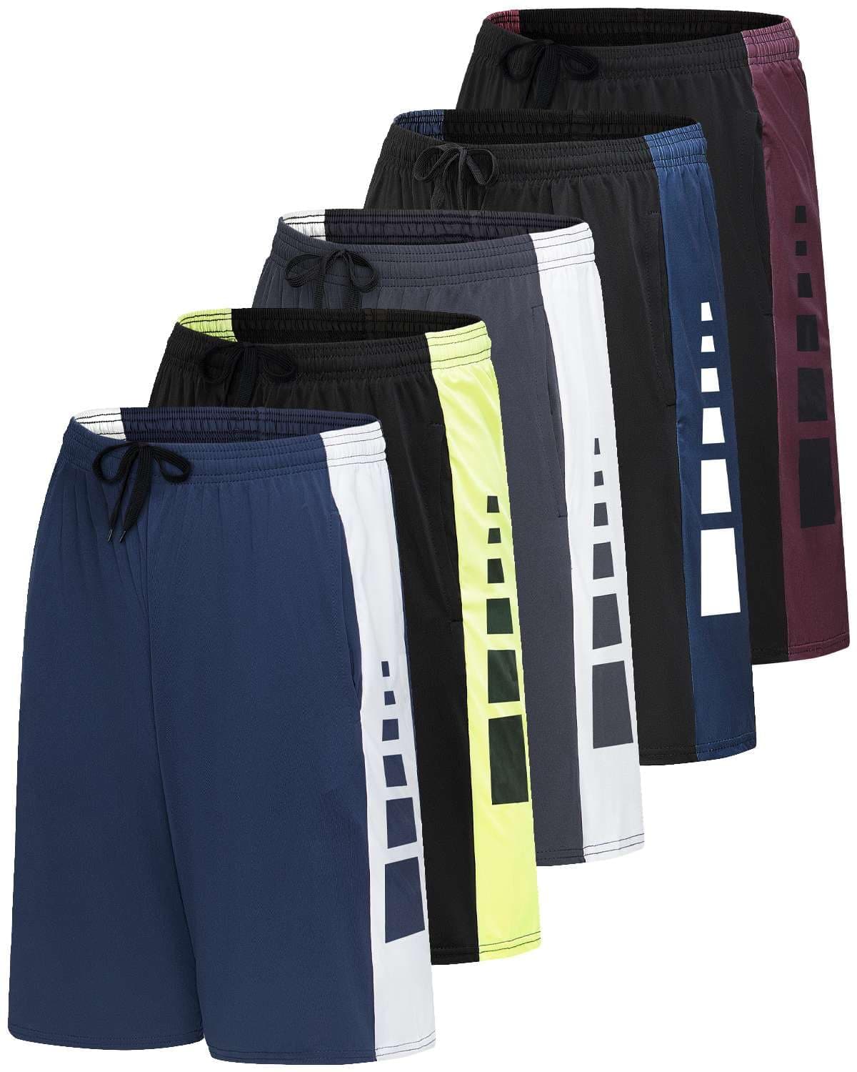Real Essentials Mens 5 Pack 9 DryFit Shorts Athletic Gym Workout Basketball Running Casual Lounge Active Pockets Set 10 XL