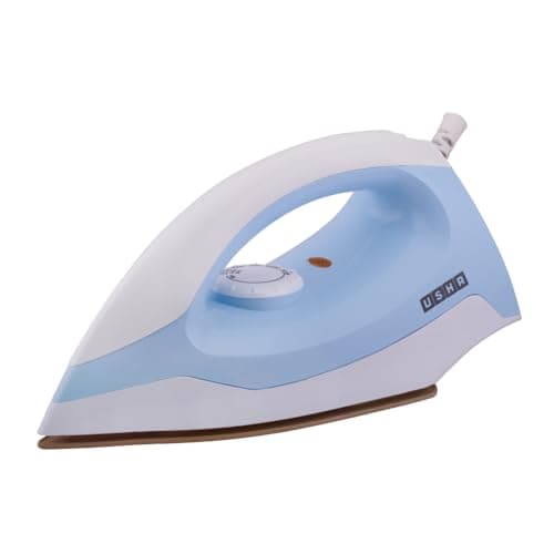 USHA EI 3802 1000W Dry Iron with Double Coat Golden Weilburger Soleplate, 180° Swivel Cord, Easy Fabric Selector & Overheat Protection (Blue/White)