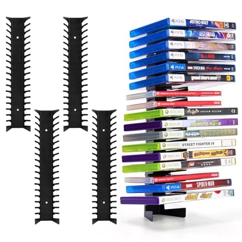EZFXHD WTER 4 Pack Video Game Case Storage Wall Mount Holds Up to 72 Disc BoxesMetal Wall Mounted Game Case Holder for PSDVDXbox Game Organizer