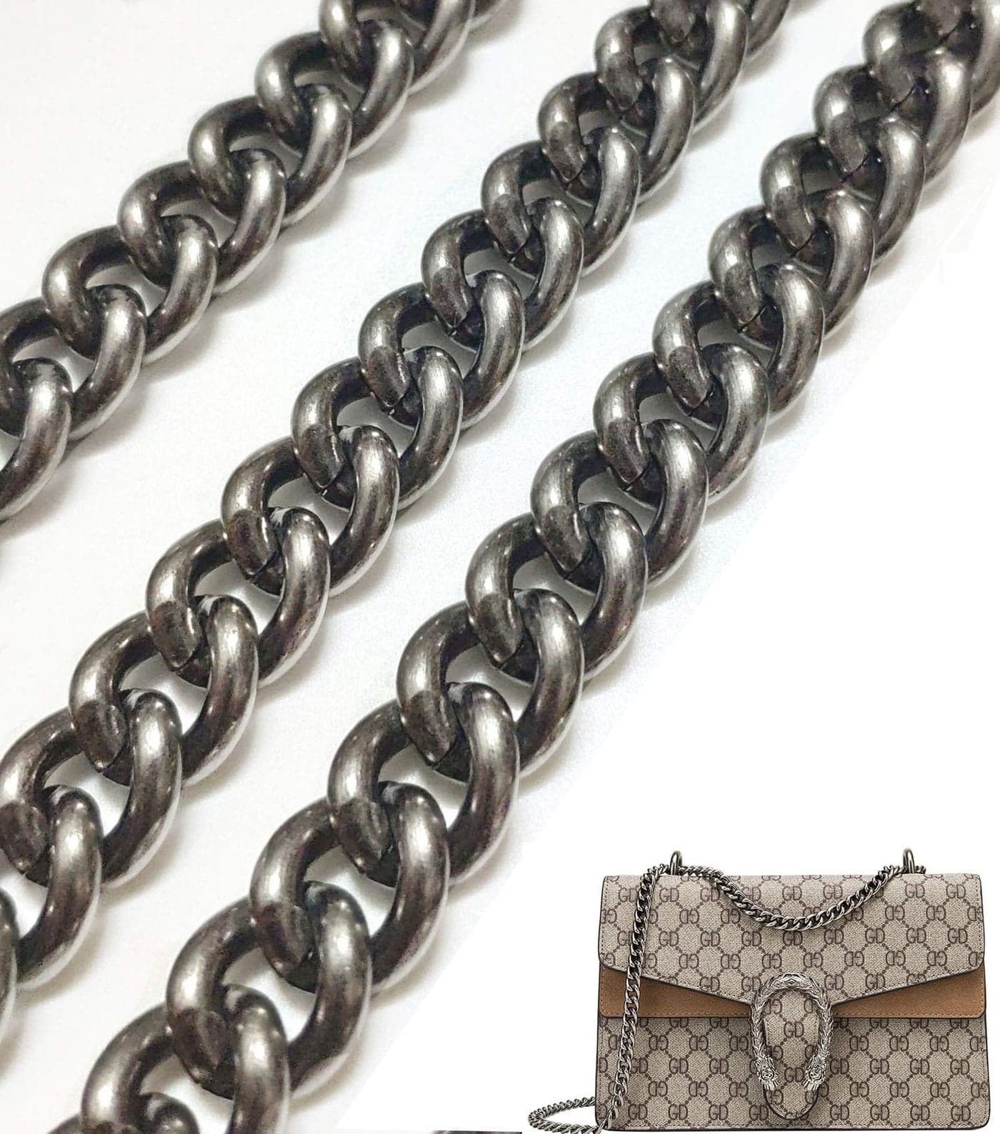 XiFanHo Upscale Replacement Purse Chain 43.3", Wide 13mm Chunky Aluminum Metal Purse Chain Strap Replacement for Cross-Body Bag Shoulder Bag Handbag Chain with Alloy Buckles(Antique Silver)