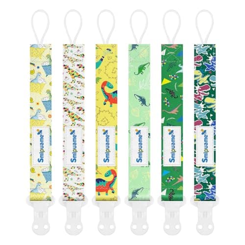 Smlpuame Baby Pacifier Clip for Boys Girl6 Pack Stylish Binky Clips StrapPaci Holder with Clips Universal Lightweight Fits Most Pacifiers Teeher Toy Teething Ring SoothieBaby GiftsDinosaur