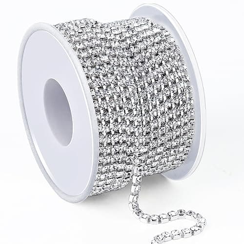 Towenm 1 Roll 10 Yards Rhinestone Chain 3mm Crystal Rhinestones Close Chain Roll Sew on Crystal Rhinstone Chain Trim Crystal Claw Cup Chain Silver Base Clear Rhinestones SS12 3mm