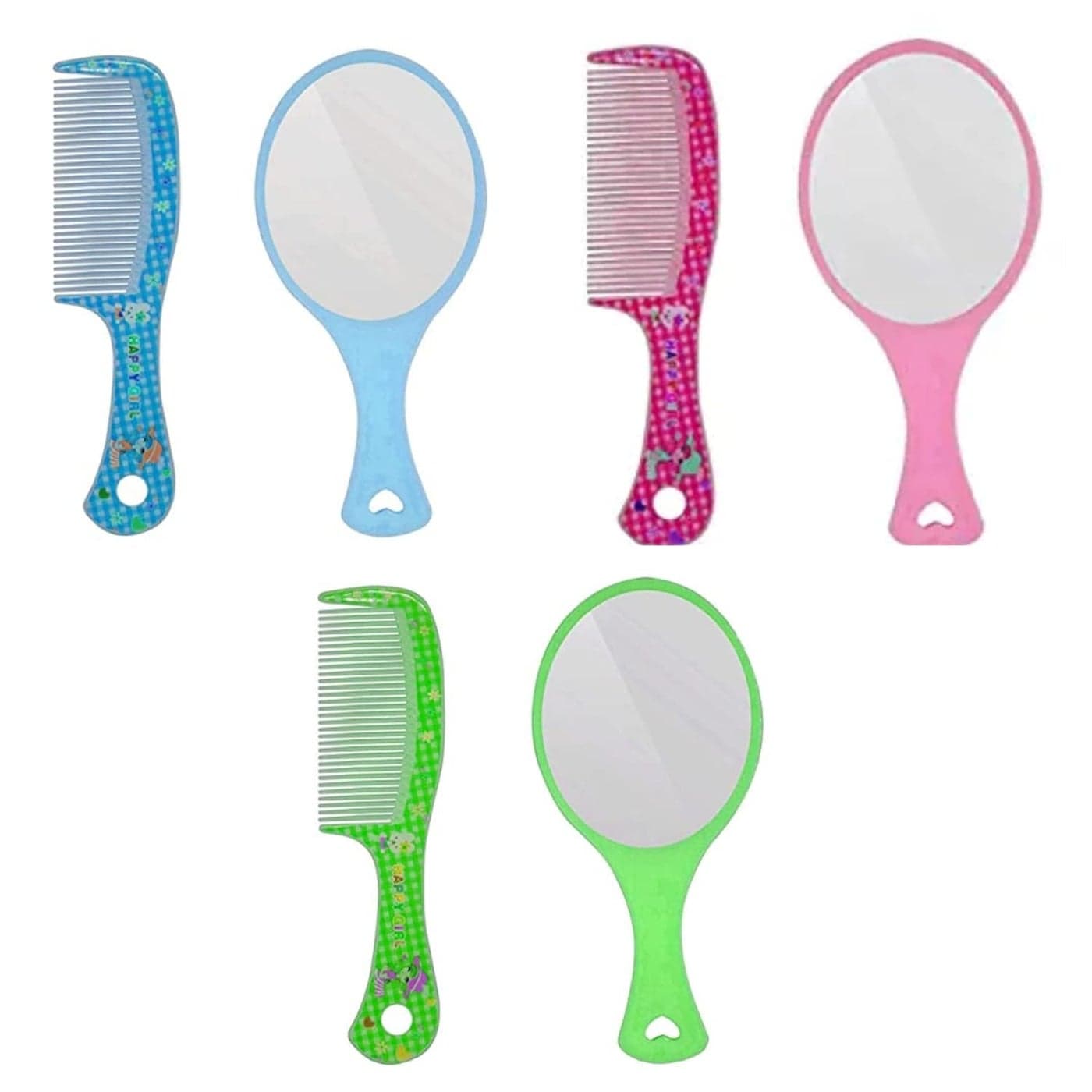 Feelhigh Mini Hair Comb For Hair Styling With Hand Mirror For Makeup Comb With Mirror 6 Items in the set GreenBluePink