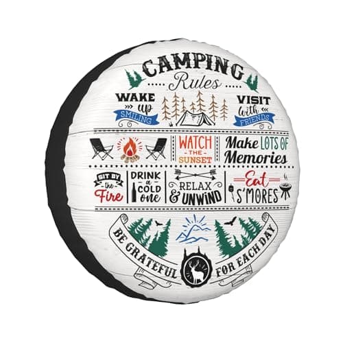 Camping Rules Rv Spare Tire Cover, Camper Spare Tire Cover for RV Trailer, Camper Wheel Protectors Weatherproof Universal for Trailer Rv SUV Truck Travel Trailers (17 inch)