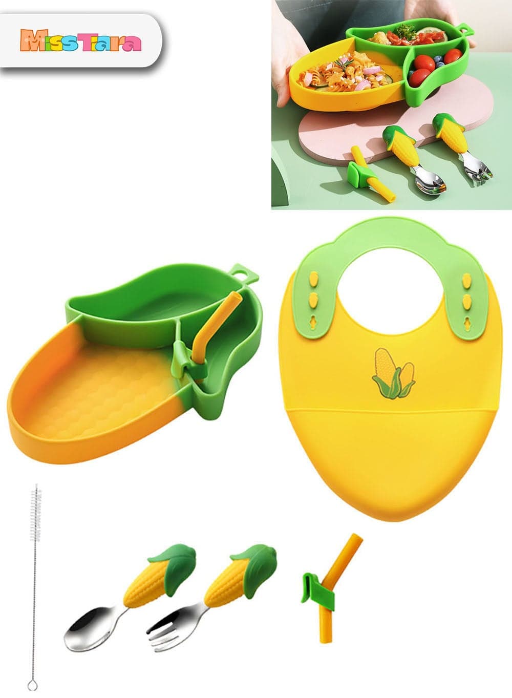 Creative Cartoon Baby Tableware Set , Silicone Feeding Set, Baby Weaning Feeding Supplies, Suction Bowl,Divided Plate