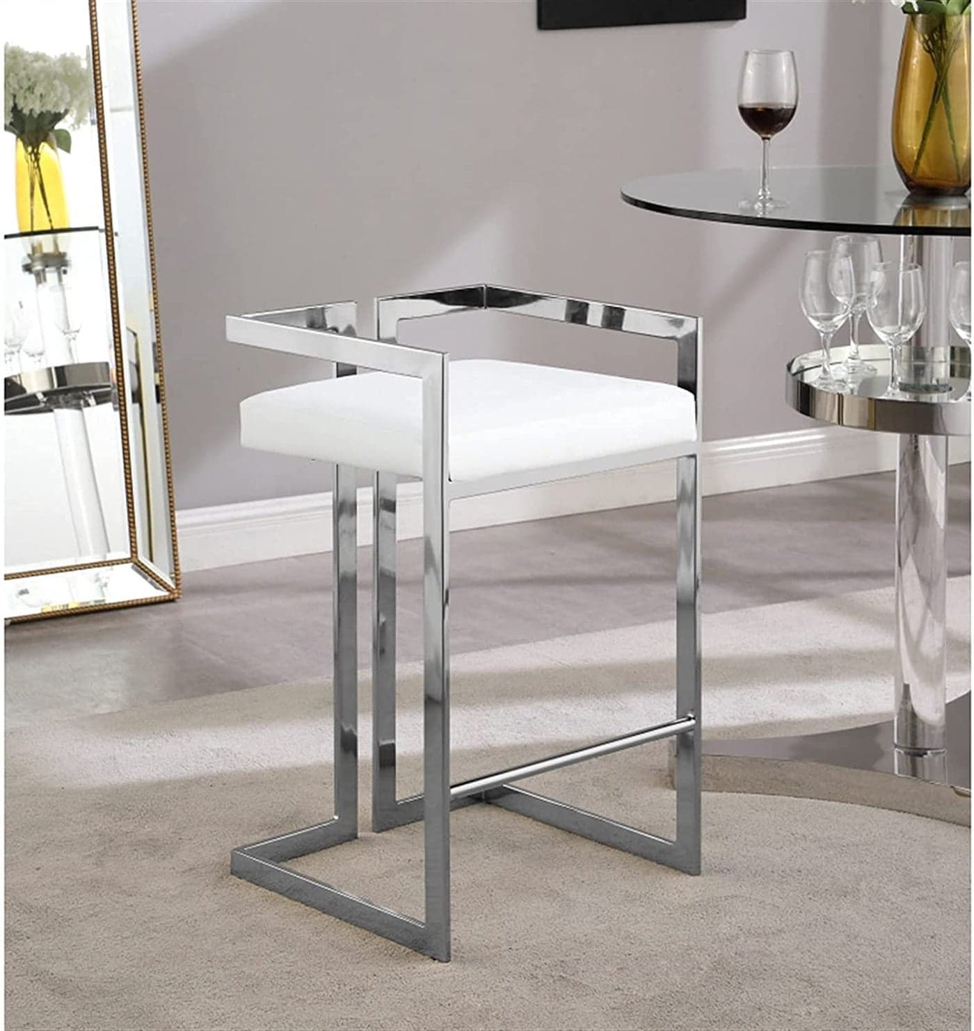 Indian Decor 7026 Home Chair BAR Chair Cafe Chair Light Luxury Velvet Cushion Stainless Steel high bar Stool Color White