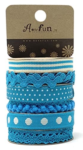 Turquoise Ribbon Ribbons for Crafts Assorted Ribbon for Hair Cute Polka Dot Pom Pom Trim Pack Colorful RIC Rac Trim Set Cloth Thin Assortment Bundle Fabric Scraps for Crafts Textured Variety Pack