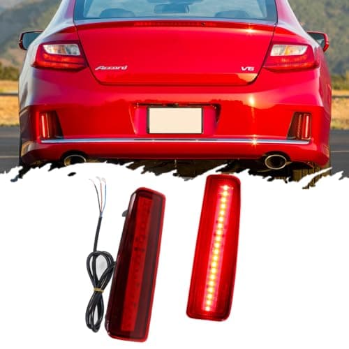 TurningMax For 2013 2014 2015 Honda Accord Coupe LED Rear Bumper Reflector Tail Brake Lights Red Lens 33505T3LA02 / 33505-T3L-A02