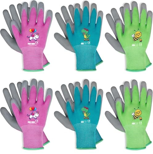 KDK Ages 35 Kids Gardening GlovesYard Work Gloves for Toddlers Youth Girls Boys Childrens Soft Safety Rubber Glove 6 Pairs Green BluePink XXXS Age 35