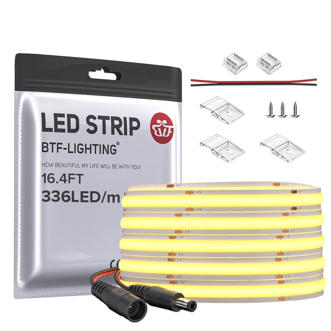 BTFLIGHTING FCOB COB LED Strip Flexible High Density Uniform Light 8Wm 164FT DC12V Warm White 2700K CRI 90 8mm Width Dimmable LED Ribbon for Home Indoor DecorNo Adapter or Controller