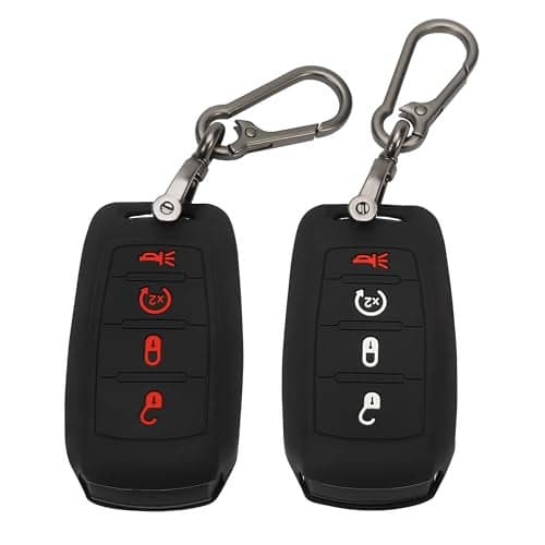 TOMALL 2 Pack for Dodge Key Fob Cover with Keychain 4 Buttons Silicone Rubber Key Case Compatible with Dodge Ram 1500 2500 3500 2019 2020 2021 2022 2023 2024 2025 Keyless Entry Remote Control