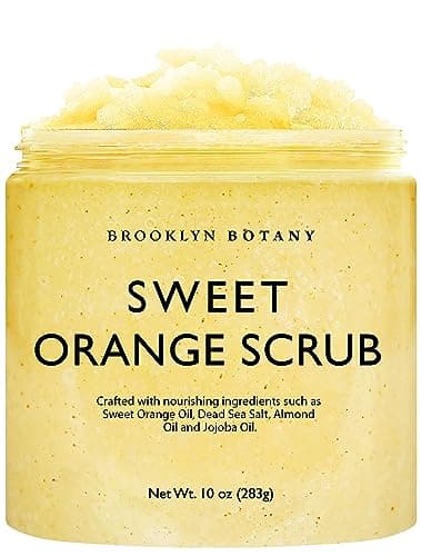 Brooklyn Botany Dead Sea Salt and Sweet Orange Body Scrub Moisturizing and Exfoliating Body Face Hand Foot Scrub Fights Stretch Marks Fine Lines Wrinkles Great Gifts for Women Men 10 oz