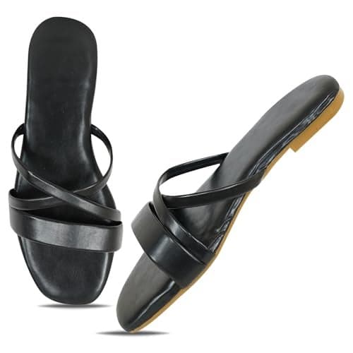 DFR Heel Casual Flip Flops Slippers For Girls Women, Comfortable Foam Chappals, Color - BLACK2, UK Size-9