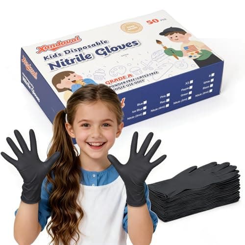 Xandoval Kids Disposable Gloves for 4-8 Years, 5Mil Small Black Nitrile Gloves for Work, Cleaning, Cooking, Gardening,Latex-Free and Powder-Free(XS,50PCS)