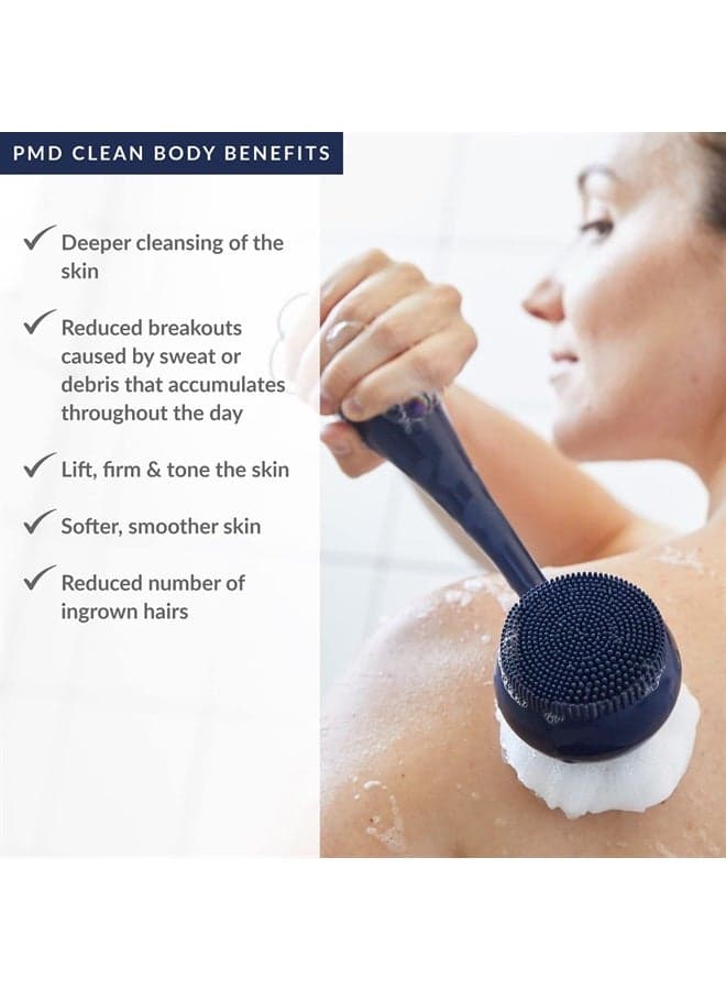 PMD Clean Body - Smart Body Cleansing Device with Silicone Brush & Three Interchangeable Attachments - Waterproof - SonicGlow Vibration - Cleanse, Exfoliate, & Massage Body