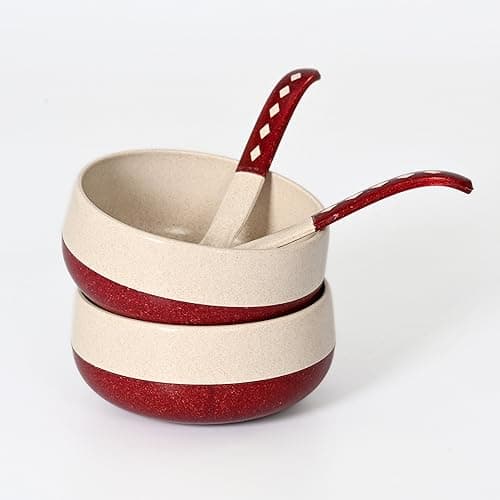 Eha Earth-Friendly Soup Bowls with Spoons | 250 ml | Made with Rice Husk Biocomposite | Microwave Safe Bowl | Serving Bowl Set of 2 | Coral