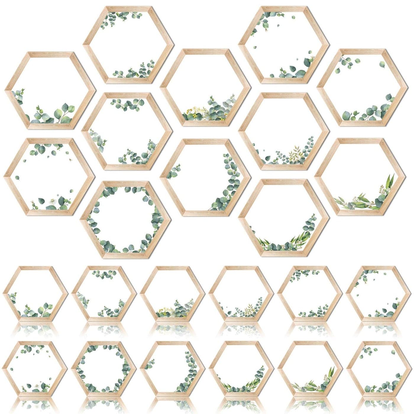 60 Pcs Simply Boho Hexagons Cutouts Hexagon Cutout Simply Boho Classroom Decor Assorted Greenery and Wood Grain 6 Sided Bulletin Board Decorations for Classroom Home Bulletin Board