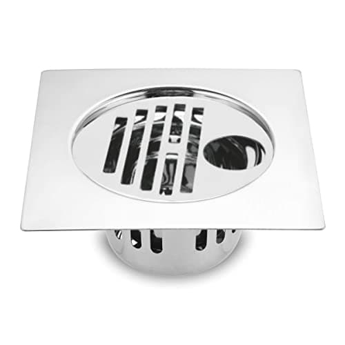 Ruhe® Classic Flat Cut Square Floor Drainer | 304-Grade Stainless Steel Floor Drain- Classic Flat Cut Square with Cockroach Trap/Jali & Hole | (6x6 inches)