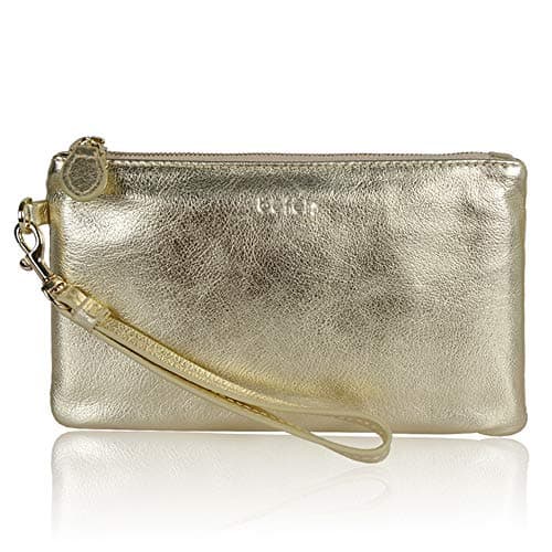 befen Genuine Leather Wristlet Clutch RFID Blocking Bag Cell Phone Wallet Purse Smartphone Gold Wristlet Wallet Purses and Handbags for Women