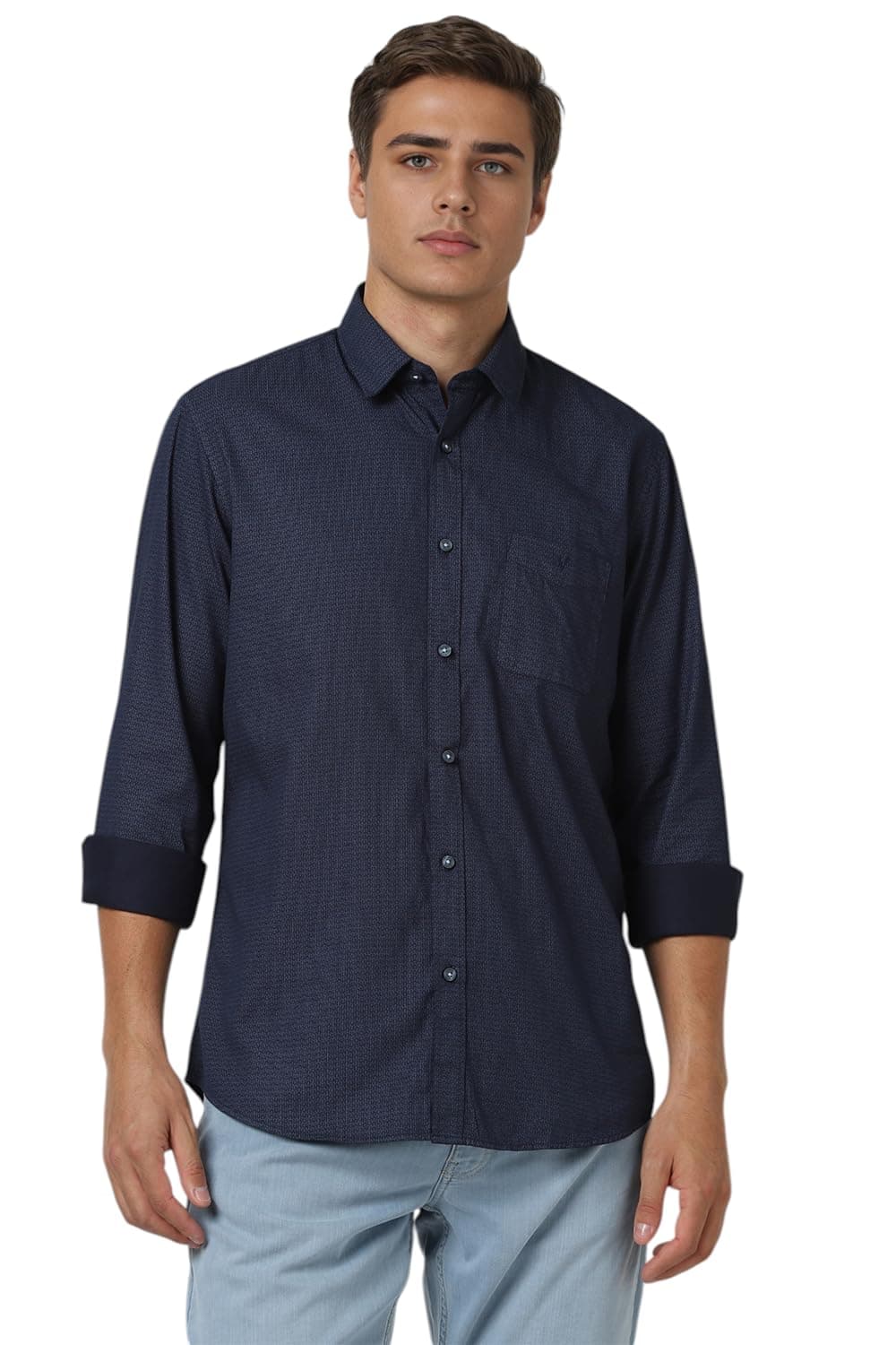 Van Heusen Men Cotton Slim Fit Shirt (VSSFUSLF868328_Navy, 40)