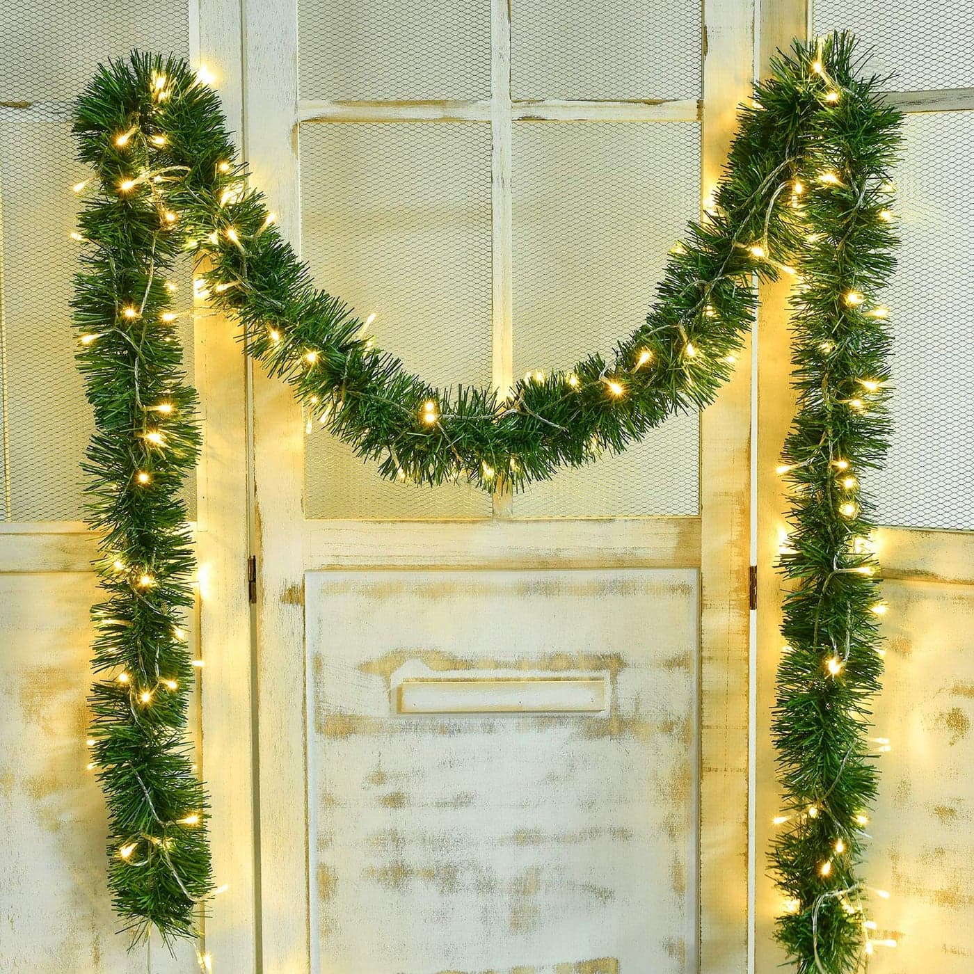 DearHouse 164 Foot Christmas Garland Decorations with 50 LED Light Green Holiday Decor for Outdoor or Indoor Home Garden Artificial Greenery or Holiday Party Decorations