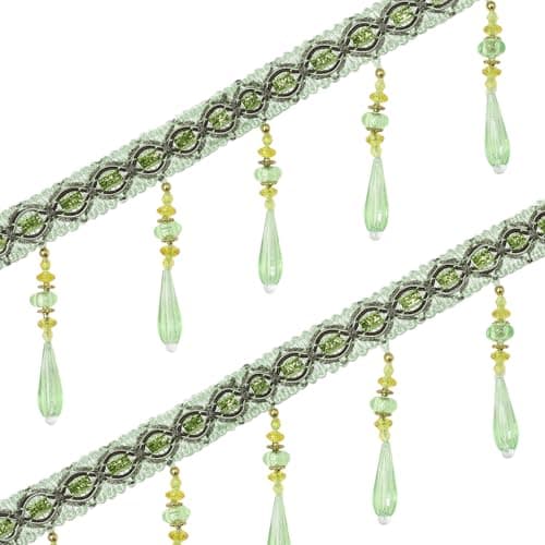 Yalulu 4 Yards Braid Hanging Beads Pendant Tassel Trim Hanging Ball Fringe Fabric Ribbon Trimming DIY Craft Sewing Accessory for Home Curtain Decoration Green