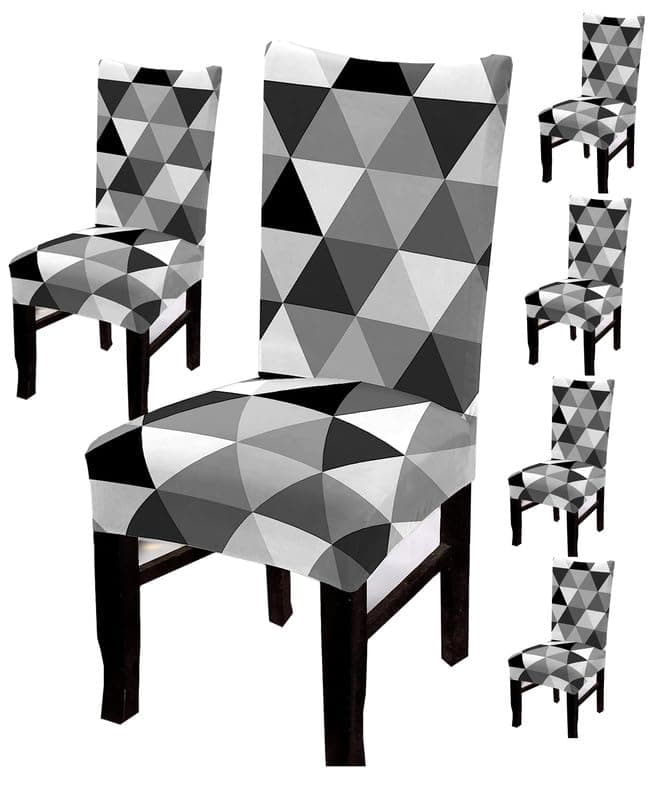 Styleys Elastic Chair Cover Stretch Removable Washable Short Dining Chair Cover Protector Seat Slipcover (Set of 6, Black White Triangle, SD-3185)