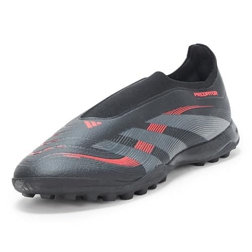 adidas Unisex Predator League Laceless Turf Sneaker, Black/Grey/Lucid Red, 4 US Men
