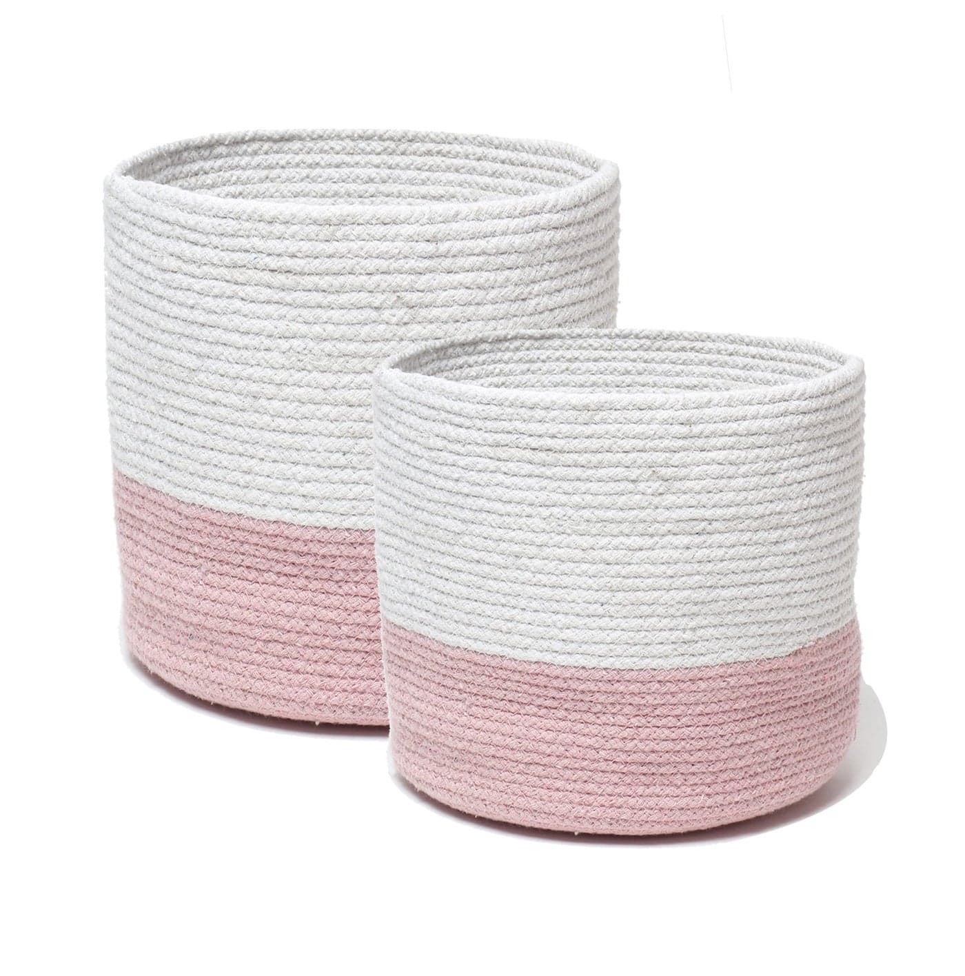 Habere India-All The Cultures Fabricating India Wardrobe Organizer | Jute Planter Baskets | Toy Organiser | Jute Storage Basket - Round, Pink & White, 2 Piece Set (6 & 10 Inches)